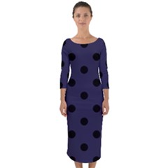 Large Black Polka Dots On Astral Aura - Quarter Sleeve Midi Bodycon Dress by FashionLane