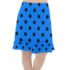 Large Black Polka Dots On Azure Blue - Fishtail Chiffon Skirt by FashionLane