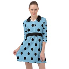 Large Black Polka Dots On Baby Blue - Mini Skater Shirt Dress by FashionLane