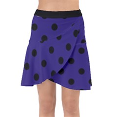 Large Black Polka Dots On Berry Blue - Wrap Front Skirt by FashionLane