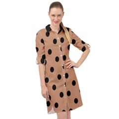 Large Black Polka Dots On Antique Brass Brown - Long Sleeve Mini Shirt Dress by FashionLane