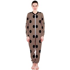 Large Black Polka Dots On Beaver Brown - Onepiece Jumpsuit (ladies)  by FashionLane