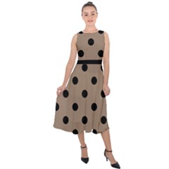 Large Black Polka Dots On Beaver Brown - Midi Tie-back Chiffon Dress by FashionLane