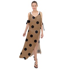 Large Black Polka Dots On Bone Brown - Maxi Chiffon Cover Up Dress by FashionLane