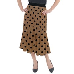 Large Black Polka Dots On Bone Brown - Midi Mermaid Skirt by FashionLane
