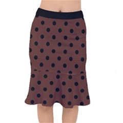 Large Black Polka Dots On Emperador Brown - Short Mermaid Skirt by FashionLane