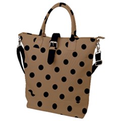 Large Black Polka Dots On Wood Brown - Buckle Top Tote Bag by FashionLane