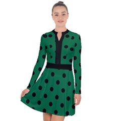 Large Black Polka Dots On Cadmium Green - Long Sleeve Panel Dress by FashionLane