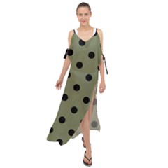 Large Black Polka Dots On Calliste Green - Maxi Chiffon Cover Up Dress by FashionLane