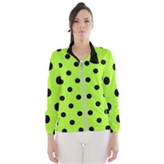 Large Black Polka Dots On Chartreuse Green - Women s Windbreaker by FashionLane