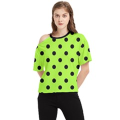 Large Black Polka Dots On Chartreuse Green - One Shoulder Cut Out Tee by FashionLane