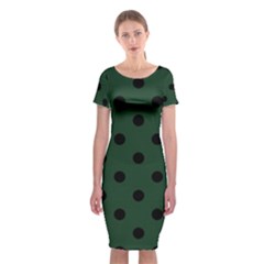 Large Black Polka Dots On Eden Green - Classic Short Sleeve Midi Dress by FashionLane