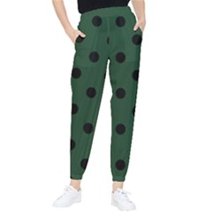 Large Black Polka Dots On Eden Green - Tapered Pants by FashionLane