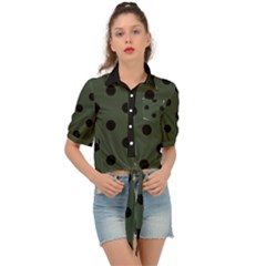 Large Black Polka Dots On Kombu Green - Tie Front Shirt  by FashionLane