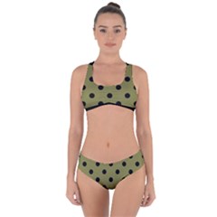 Large Black Polka Dots On Woodbine Green - Criss Cross Bikini Set by FashionLane
