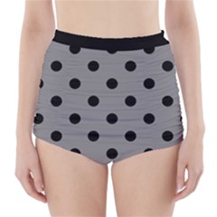 Large Black Polka Dots On Battleship Grey - High-waisted Bikini Bottoms by FashionLane