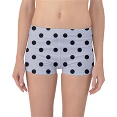 Large Black Polka Dots On Cloudy Grey - Reversible Boyleg Bikini Bottoms by FashionLane