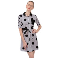 Large Black Polka Dots On Cloudy Grey - Belted Shirt Dress by FashionLane