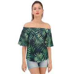 Green Leaves Off Shoulder Short Sleeve Top