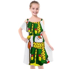 Christmas Snowman  Kids  Cut Out Shoulders Chiffon Dress by IIPhotographyAndDesigns