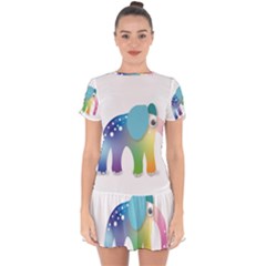 Illustrations Elephant Colorful Pachyderm Drop Hem Mini Chiffon Dress by HermanTelo