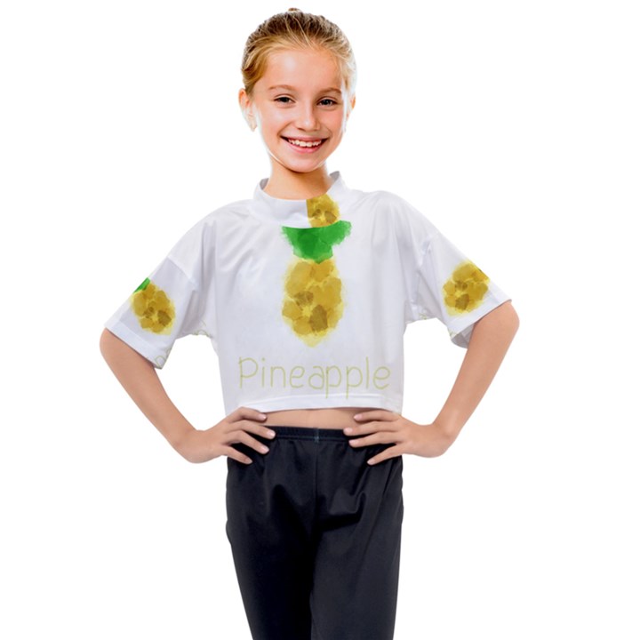 Pineapple Fruit Watercolor Painted Kids Mock Neck Tee