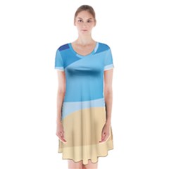 Illustrations Waves Line Rainbow Short Sleeve V-neck Flare Dress by Alisyart