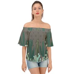 Cactus Plant Green Nature Cacti Off Shoulder Short Sleeve Top by Mariart