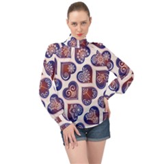 Heart Mandala High Neck Long Sleeve Chiffon Top by designsbymallika