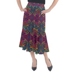 Colorful Boho Pattern Midi Mermaid Skirt by designsbymallika