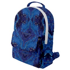 Blue Golden Marble Print Flap Pocket Backpack (small) by designsbymallika