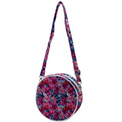 Pink Blue Flowers Crossbody Circle Bag by designsbymallika