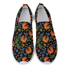 Orange Flowers Pattern Women s Slip On Sneakers by designsbymallika
