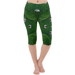 One Island In A Safe Environment Of Eternity Green Lightweight Velour Cropped Yoga Leggings by pepitasart