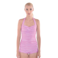 Pink Knitting Boyleg Halter Swimsuit  by goljakoff