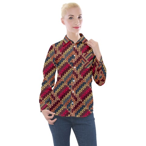 Geometric Knitting Women s Long Sleeve Pocket Shirt by goljakoff