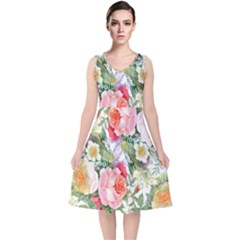 Vintage Flowers V-neck Midi Sleeveless Dress  by goljakoff