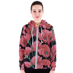 Red Flowers Women s Zipper Hoodie by goljakoff