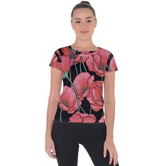 Red Flowers Short Sleeve Sports Top  by goljakoff