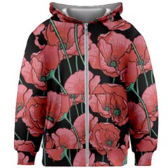 Red Flowers Kids  Zipper Hoodie Without Drawstring by goljakoff