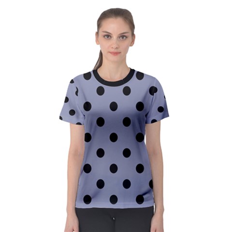 Large Black Polka Dots On Cool Grey - Women s Sport Mesh Tee by FashionLane