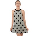 Large Black Polka Dots On Silver Cloud Grey - Halter Tie Back Chiffon Dress View1