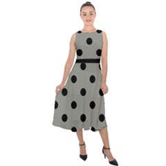 Large Black Polka Dots On Trout Grey - Midi Tie-back Chiffon Dress by FashionLane