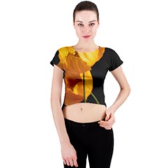 Yellow Poppies Crew Neck Crop Top by Audy