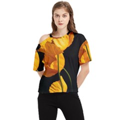 Yellow Poppies One Shoulder Cut Out Tee by Audy