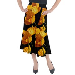 Yellow Poppies Midi Mermaid Skirt by Audy