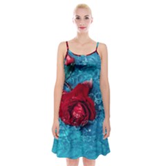 Red Roses In Water Spaghetti Strap Velvet Dress by Audy