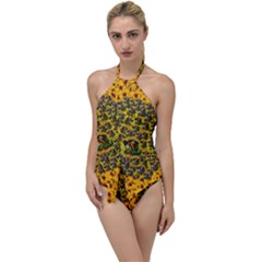 Lizards In Love In The Land Of Flowers Go With The Flow One Piece Swimsuit by pepitasart