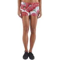 Red Poppy Flowers Yoga Shorts by goljakoff