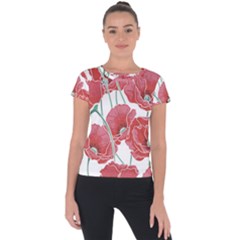 Red Poppy Flowers Short Sleeve Sports Top  by goljakoff
